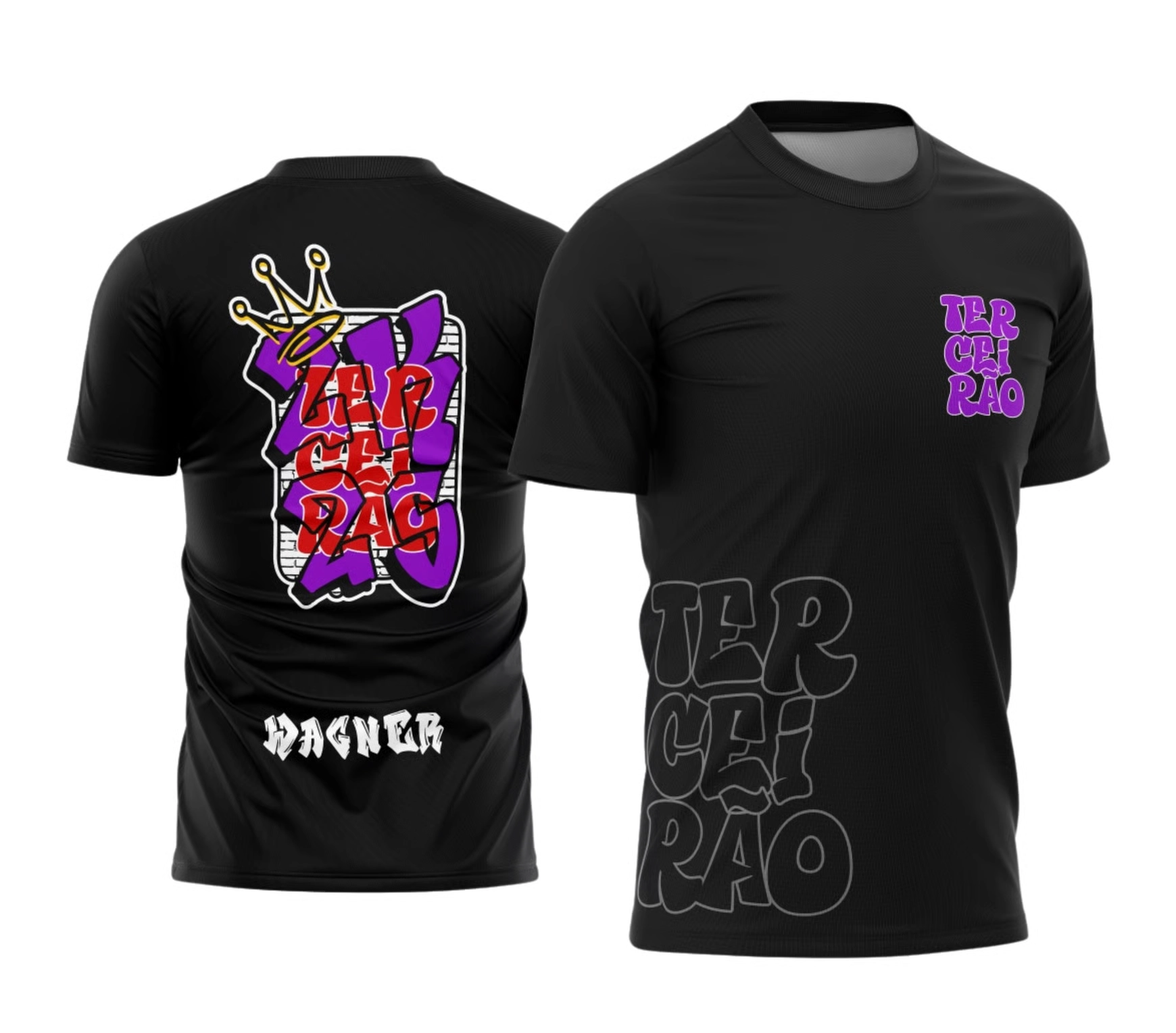 Camiseta preta Terceirão 2026 com estampa graffiti colorida nas costas e tipografia moderna.