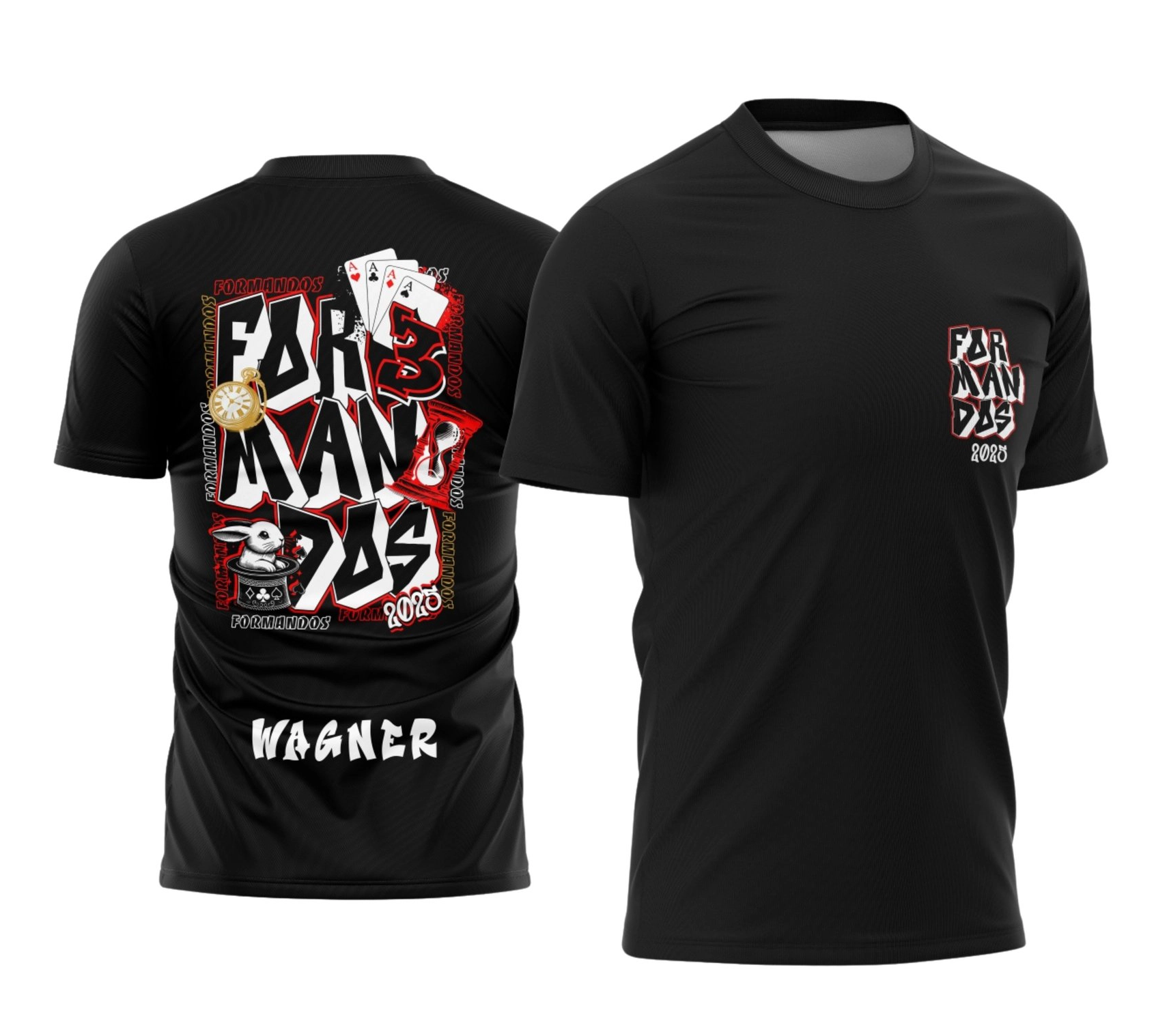 Camisa de Formandos, Formatura 2026, Estampa de Mágica, Camiseta Personalizada, Design de Formandos, Ilusionismo, Coelho na Cartola, Camisa Wagner, Silk Screen Formatura, Arte para Camiseta, 3º Ano Médio, Graduação.