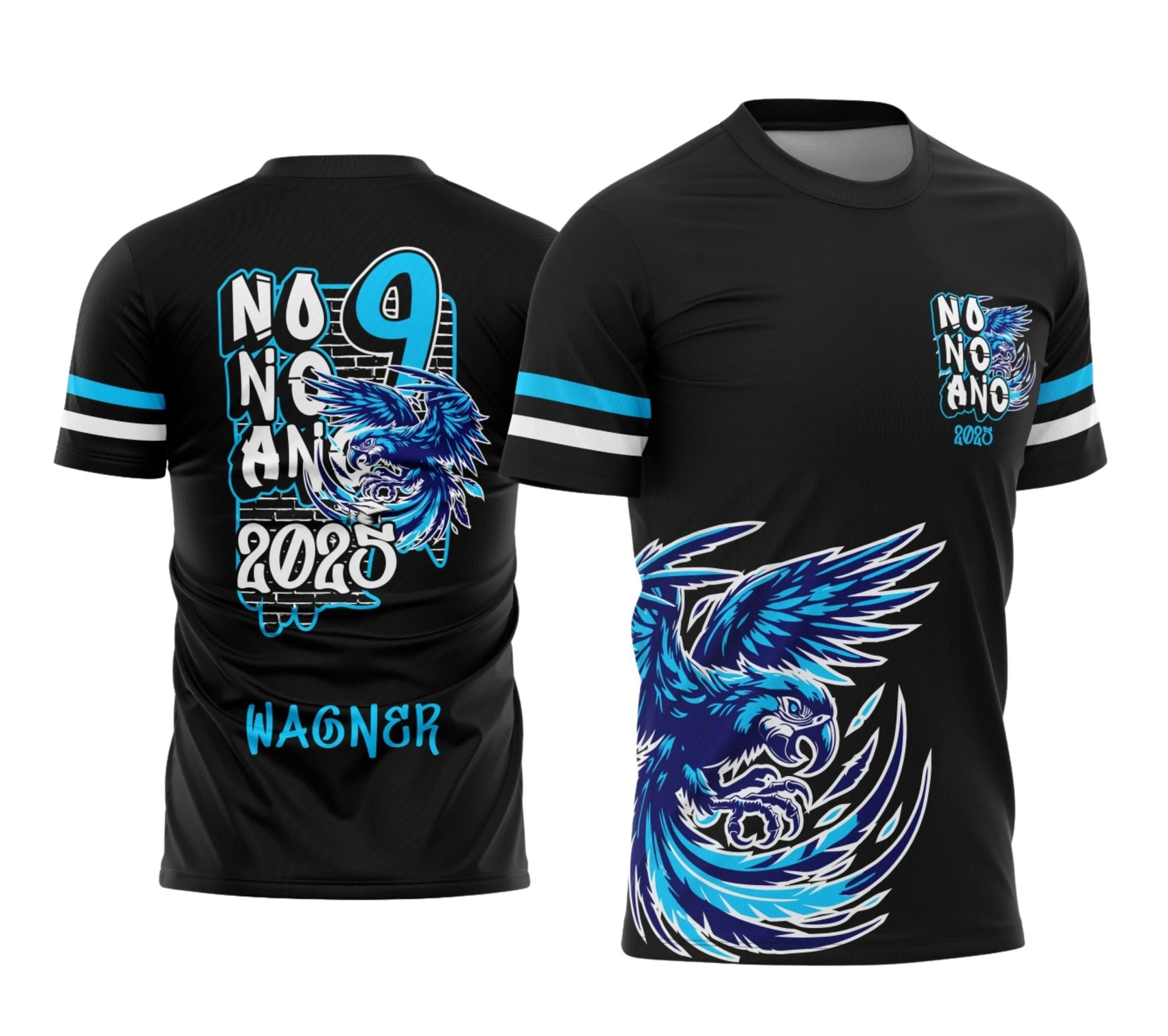 Camisa personalizada Nono Ano 2026 preta com estampa de águia azul