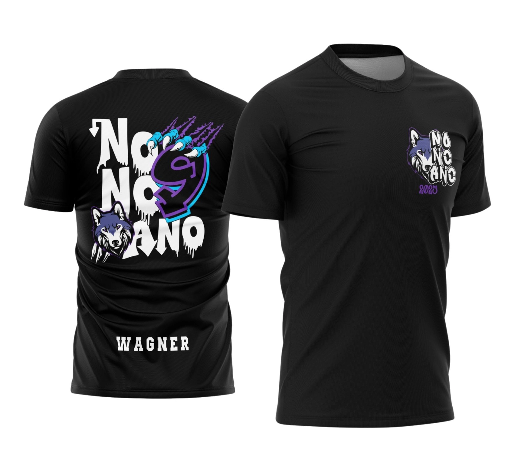 Camisa preta personalizada Nono Ano 2026 com lobo e garra rasgando o número 9 e nome do aluno nas costas