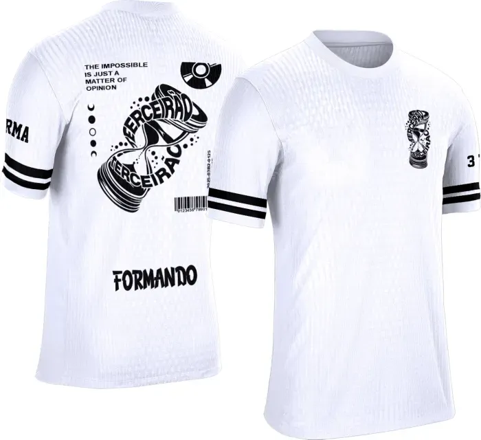 Camiseta branca personalizada Terceirão 2026 com estampa de ampulheta moderna