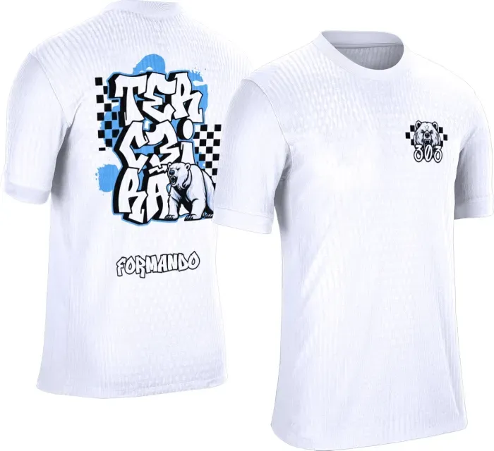 Camiseta branca personalizada Terceirão 2026 com estampa de urso polar