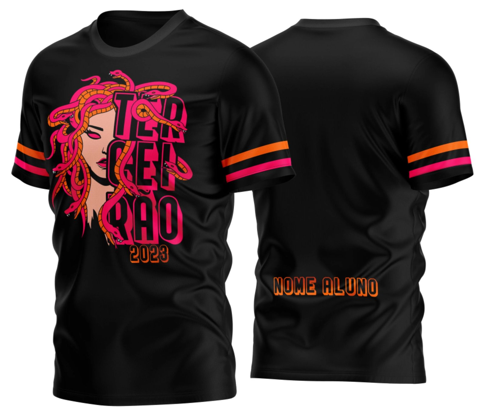 Camiseta Terceirão 2026 Medusa Rosa para formandos do ensino medio