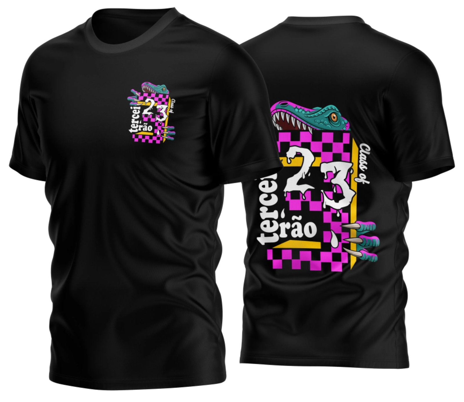 Camiseta Terceirão 2026 Velociraptor Cores para formandos do ensino medio