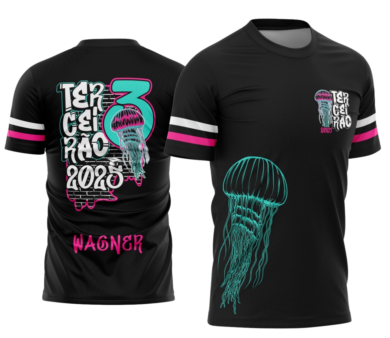 camiseta terceirão 2026 Agua Viva Neon Grafite para formandos do ensino médio