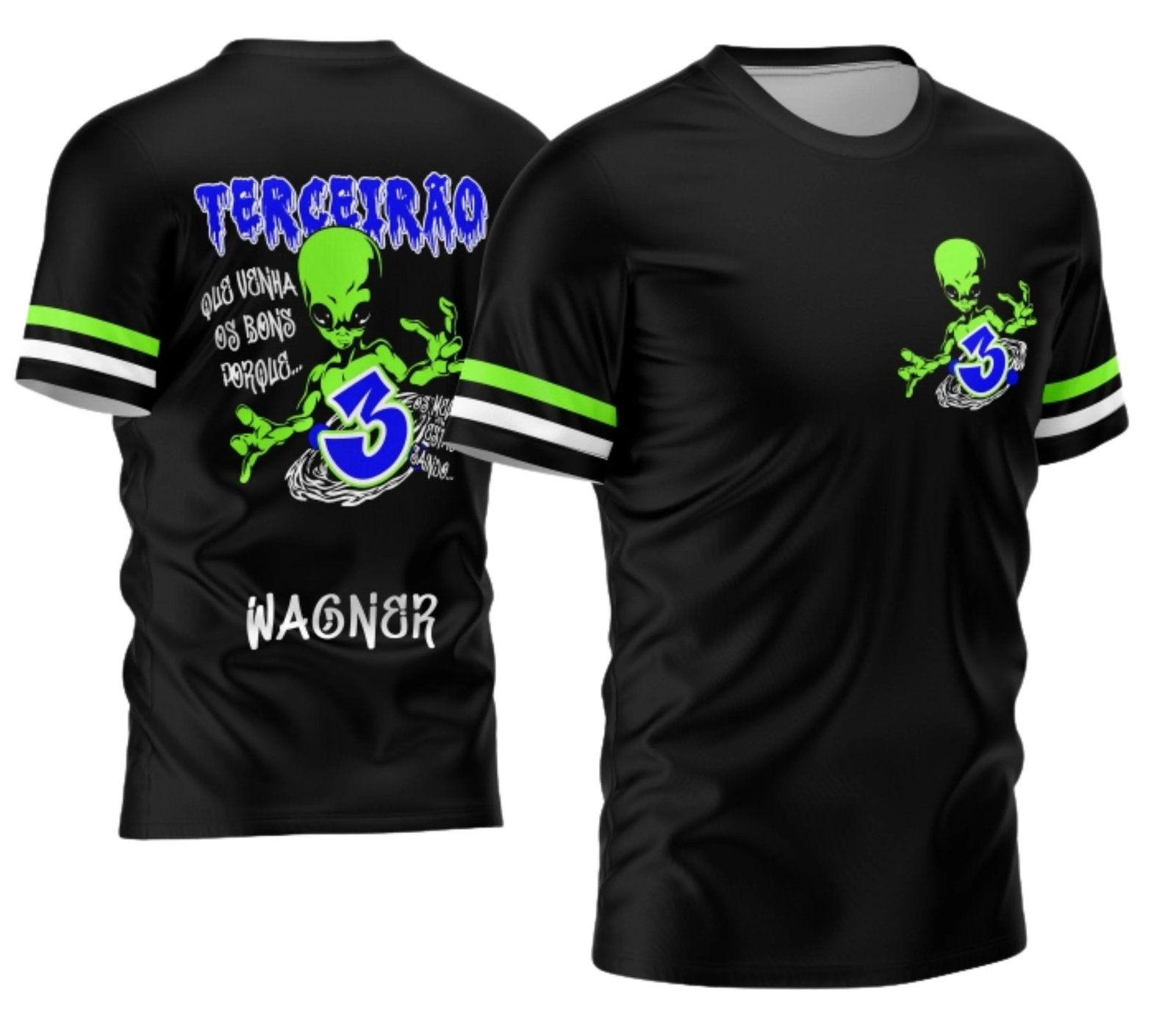 camiseta terceirão 2026 Alien Verde para formandos do ensino médio
