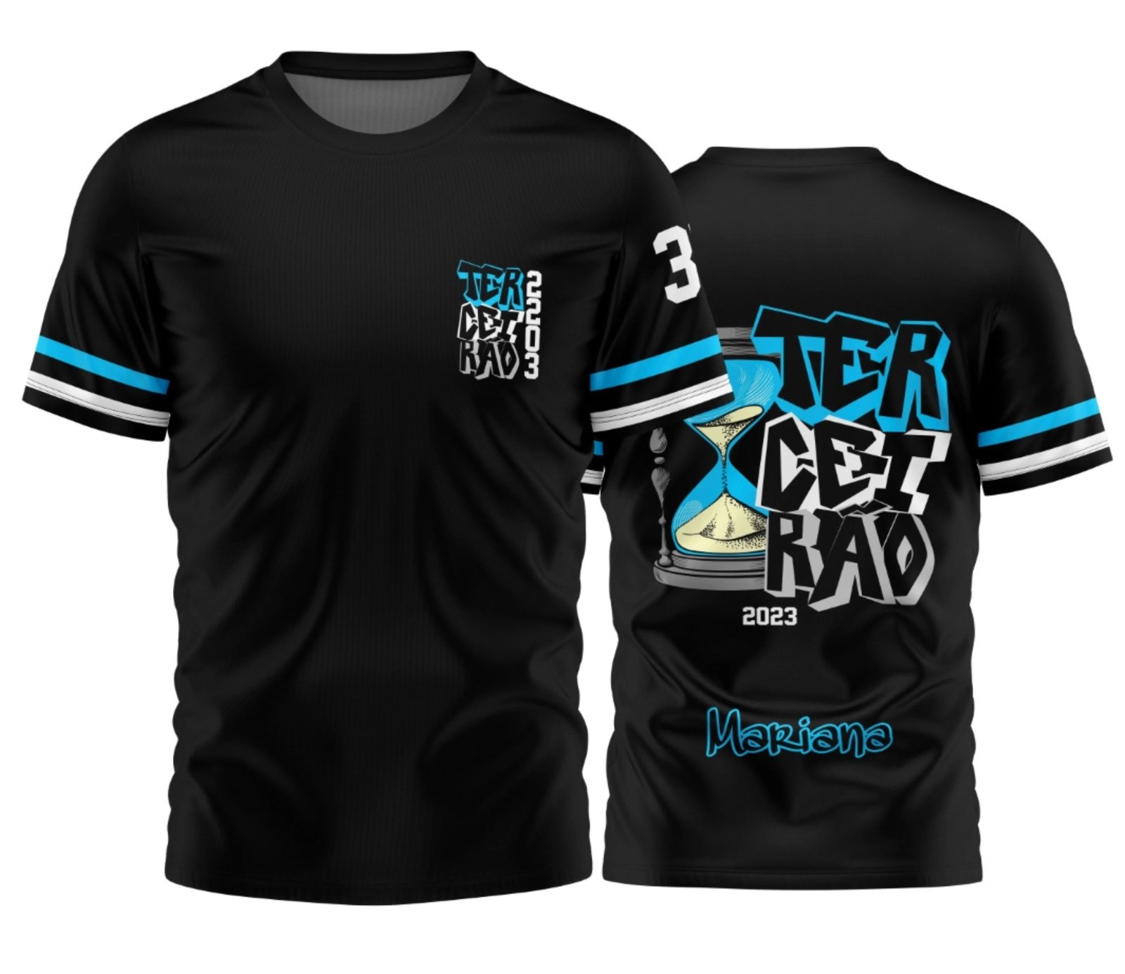 Camiseta Terceirão 2026 Ampulheta Azul E Branco pra formandos do ensino medio