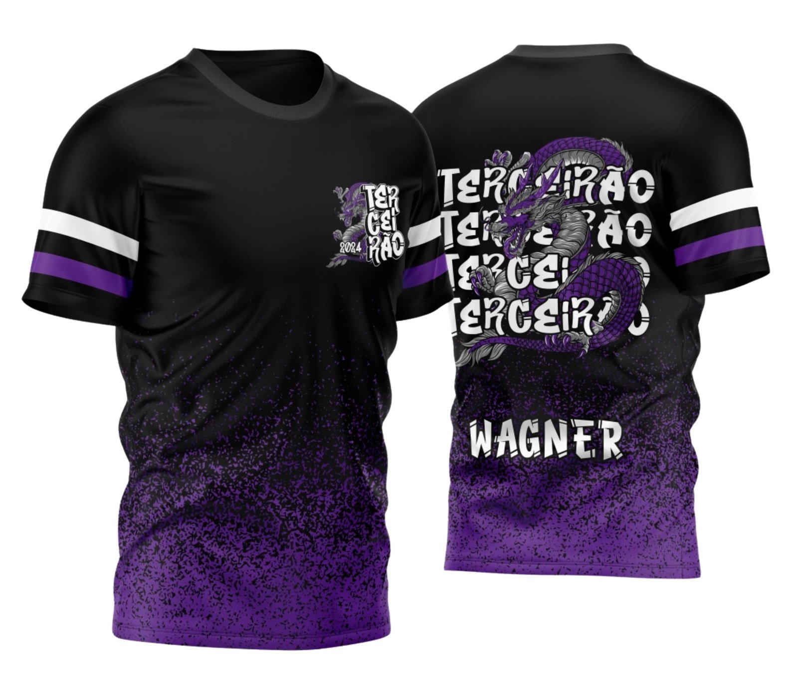 camiseta terceirão 2026 Dragao Barras Roxo para formandos do ensino médio
