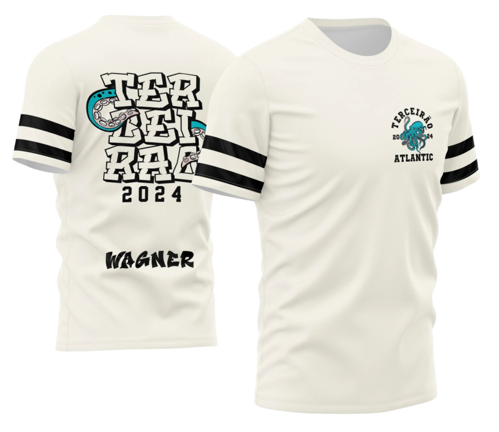 camiseta terceirão 2026 Polvo Azul E Branco para formandos do ensino médio